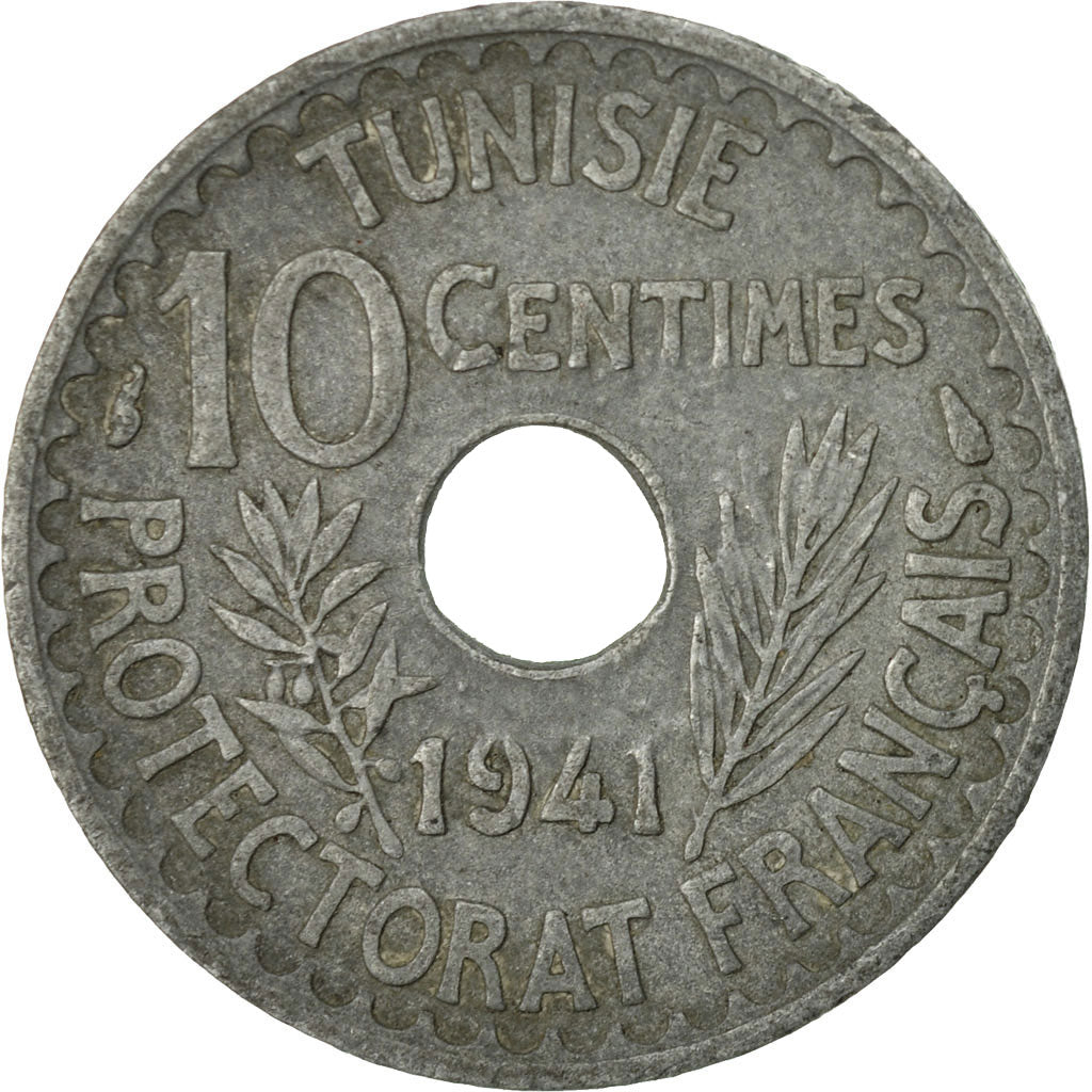 Coin, Tunisia, Ahmad Pasha Bey, 10 Centimes, 1941, Paris, EF(40-45), Zinc