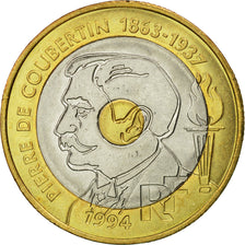 Coin, France, Pierre de Coubertin, 20 Francs, 1994, Paris, MS(63), Tri-Metallic