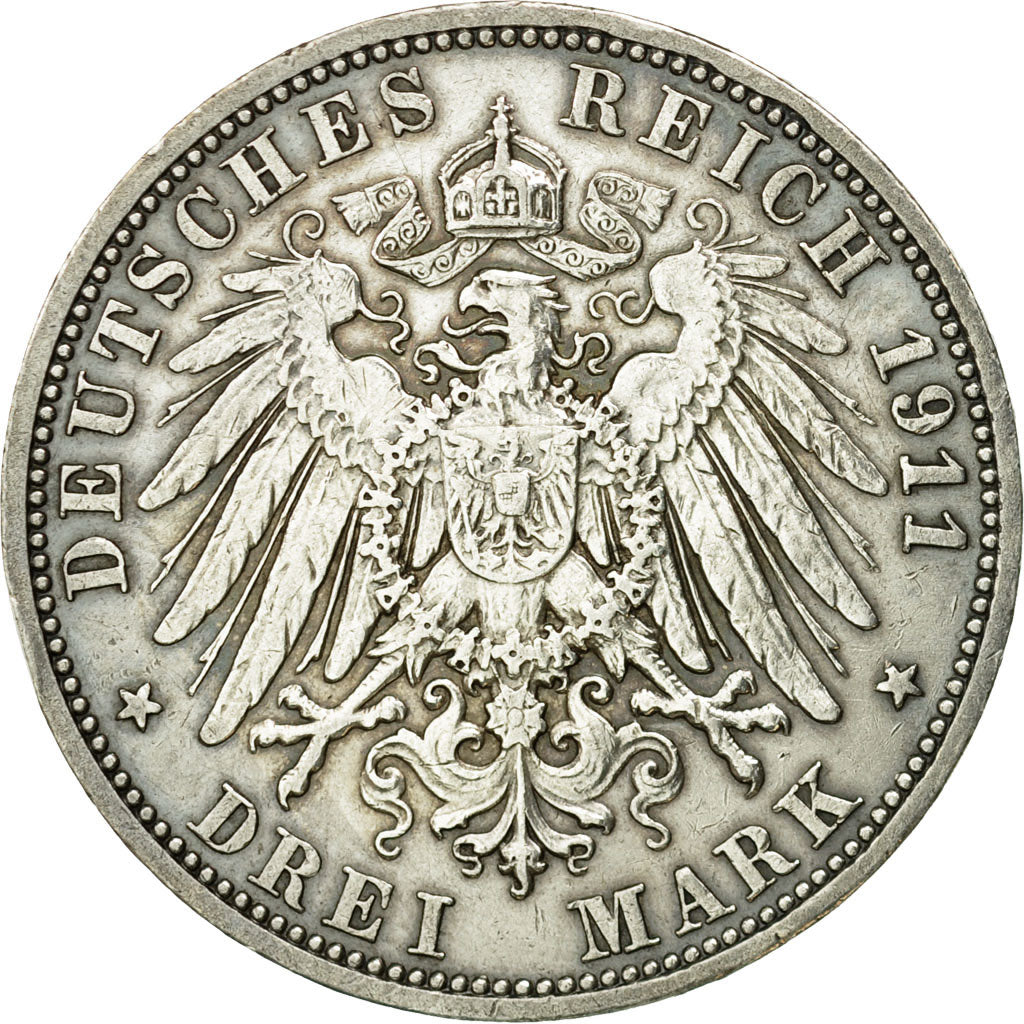 Coin, German States, PRUSSIA, Wilhelm II, 3 Mark, 1911, Berlin, EF(40-45)