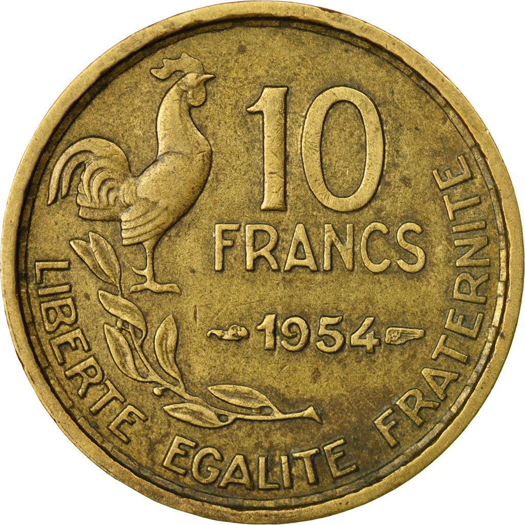 Coin, France, Guiraud, 10 Francs, 1954, Paris, EF(40-45), Aluminum-Bronze