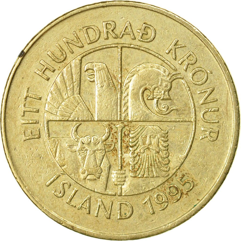 Coin, Iceland, 100 Kronur, 1995, EF(40-45), Nickel-brass, KM:35