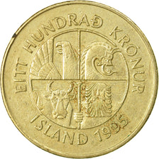 Coin, Iceland, 100 Kronur, 1995, EF(40-45), Nickel-brass, KM:35
