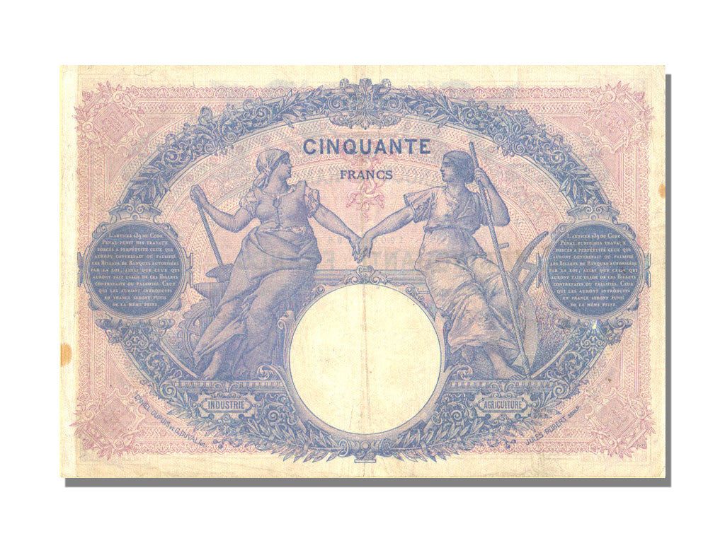 Francia, 50 Francs, 50 F 1889-1927 ''Bleu et Rose'', 1917, KM:64e, 1917-09-05...