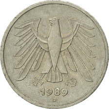 Coin, GERMANY - FEDERAL REPUBLIC, 5 Mark, 1989, Munich, EF(40-45), Copper-Nickel
