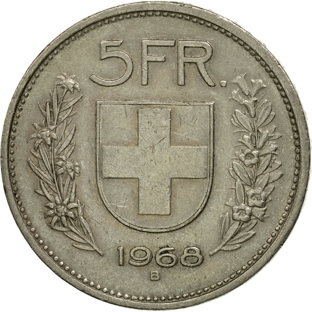Coin, Switzerland, 5 Francs, 1968, Bern, EF(40-45), Copper-nickel, KM:40a.1