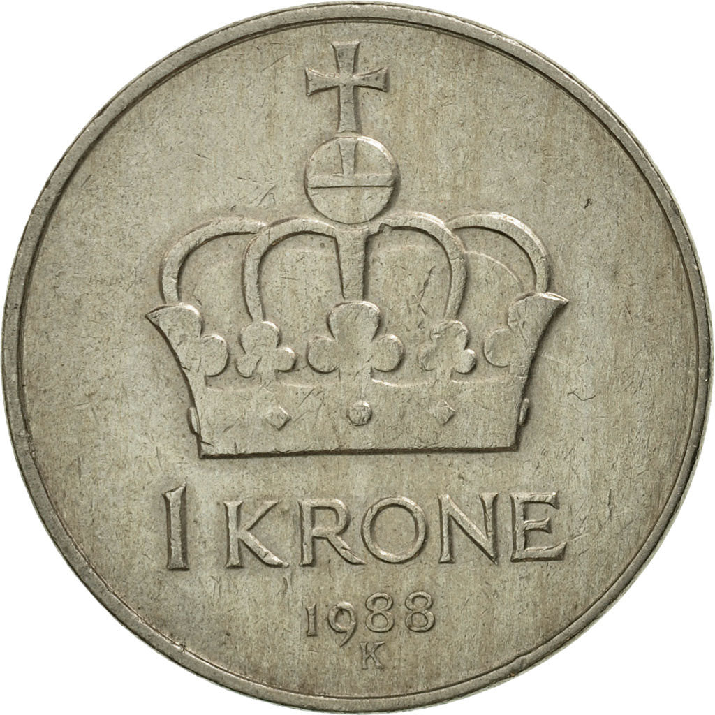 Moneta, Norwegia, Olav V, Krone, 1988, EF(40-45), Miedź-Nikiel, KM:419