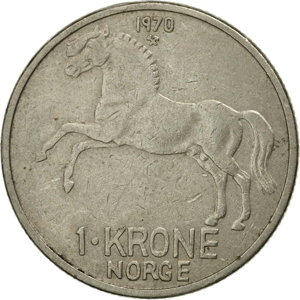 Moneda, Noruega, Olav V, Krone, 1970, MBC, Cobre - níquel, KM:409