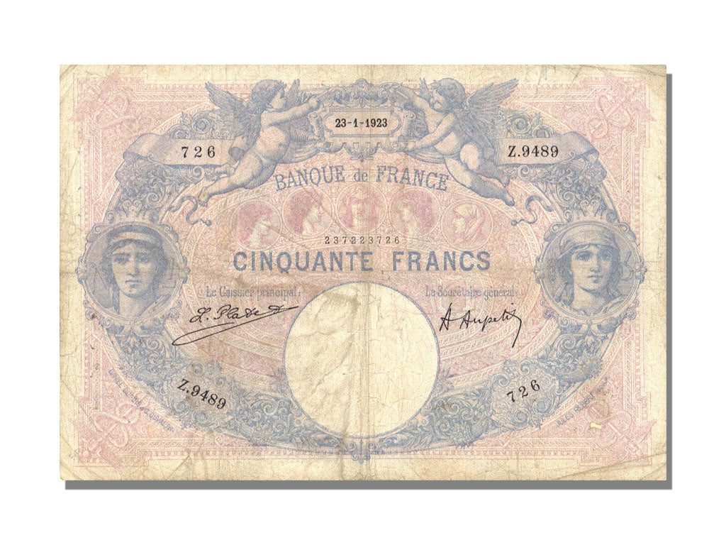 France, 50 Francs, 50 F 1889-1927 ''Bleu et Rose'', 1923, KM #64g, 1923-01-23,..