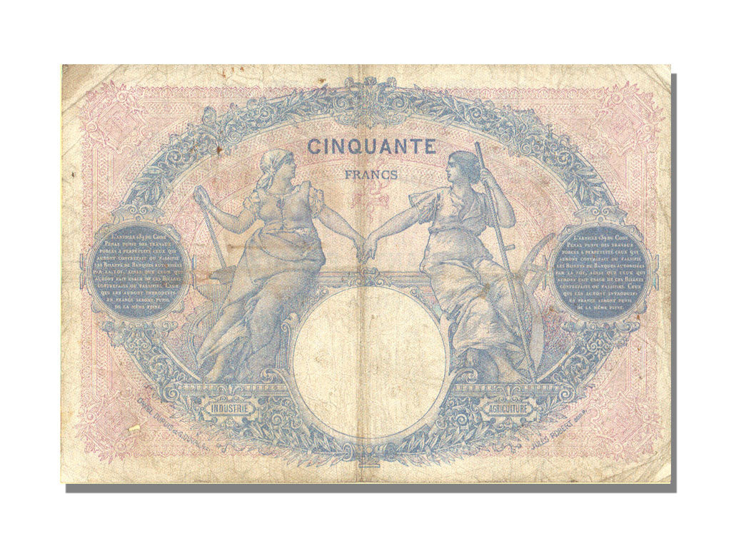 France, 50 Francs, 50 F 1889-1927 ''Bleu et Rose'', 1923, KM #64g, 1923-01-23,..