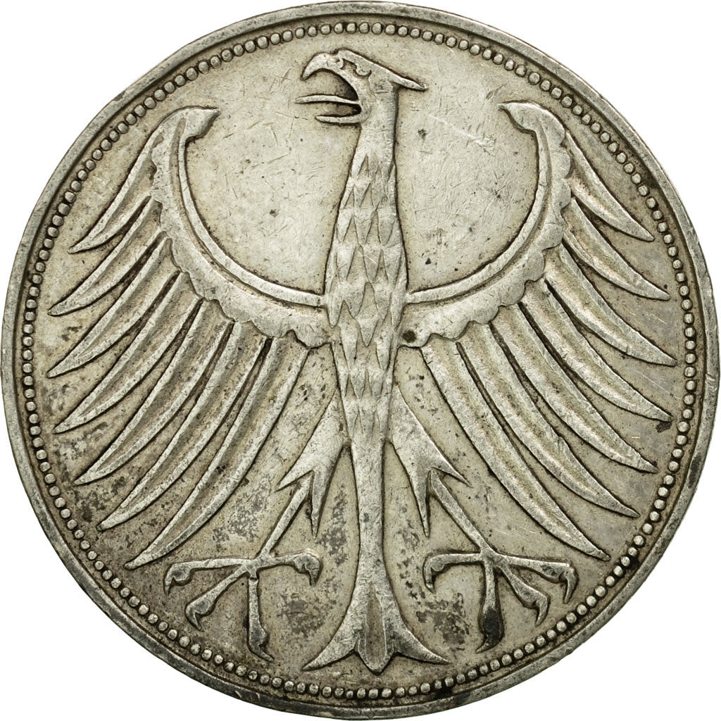 Coin, GERMANY - FEDERAL REPUBLIC, 5 Mark, 1951, Stuttgart, EF(40-45), Silver