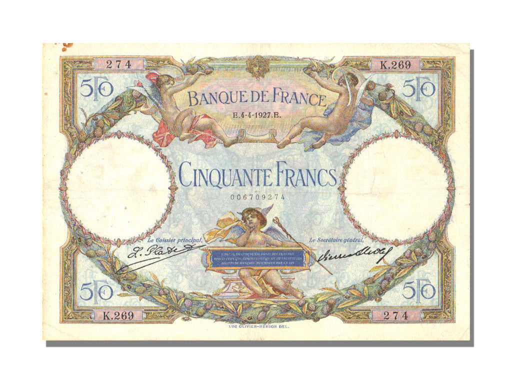 France, 50 Francs, 50 F 1927-1934 ''Luc Olivier Merson'', 1927, KM #77a,...