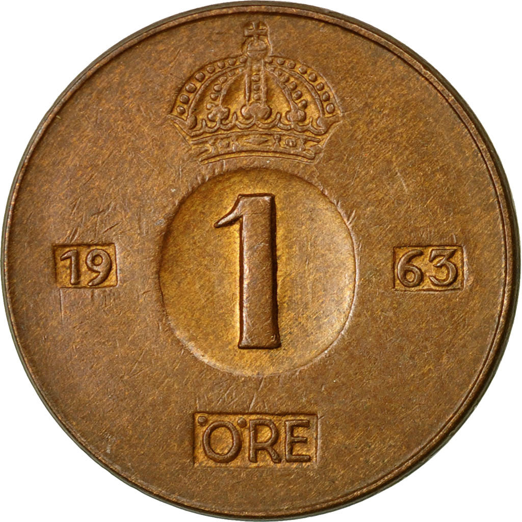 Munten, Zweden, Gustaf VI, Ore, 1963, ZF+, Bronze, KM:820