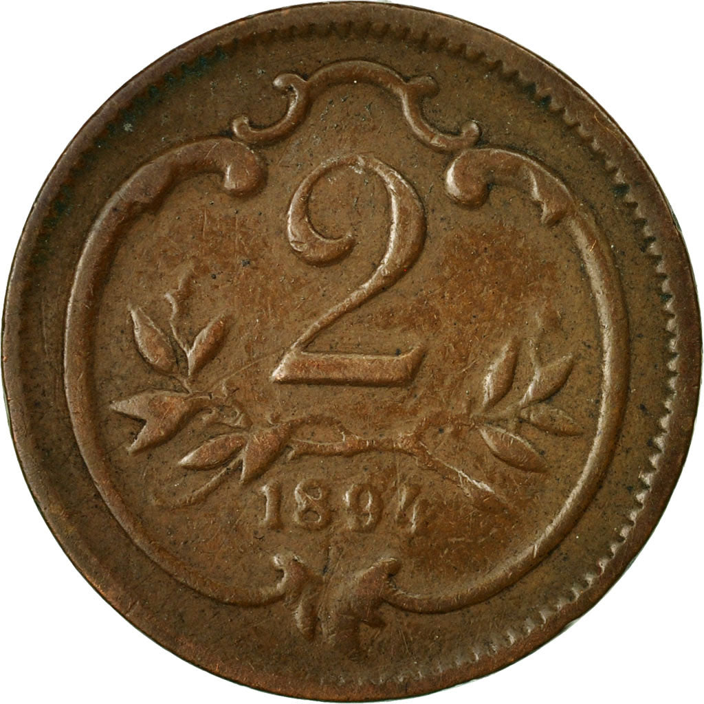 Coin, Austria, Franz Joseph I, 2 Heller, 1894, Berlin, VF(20-25), Bronze