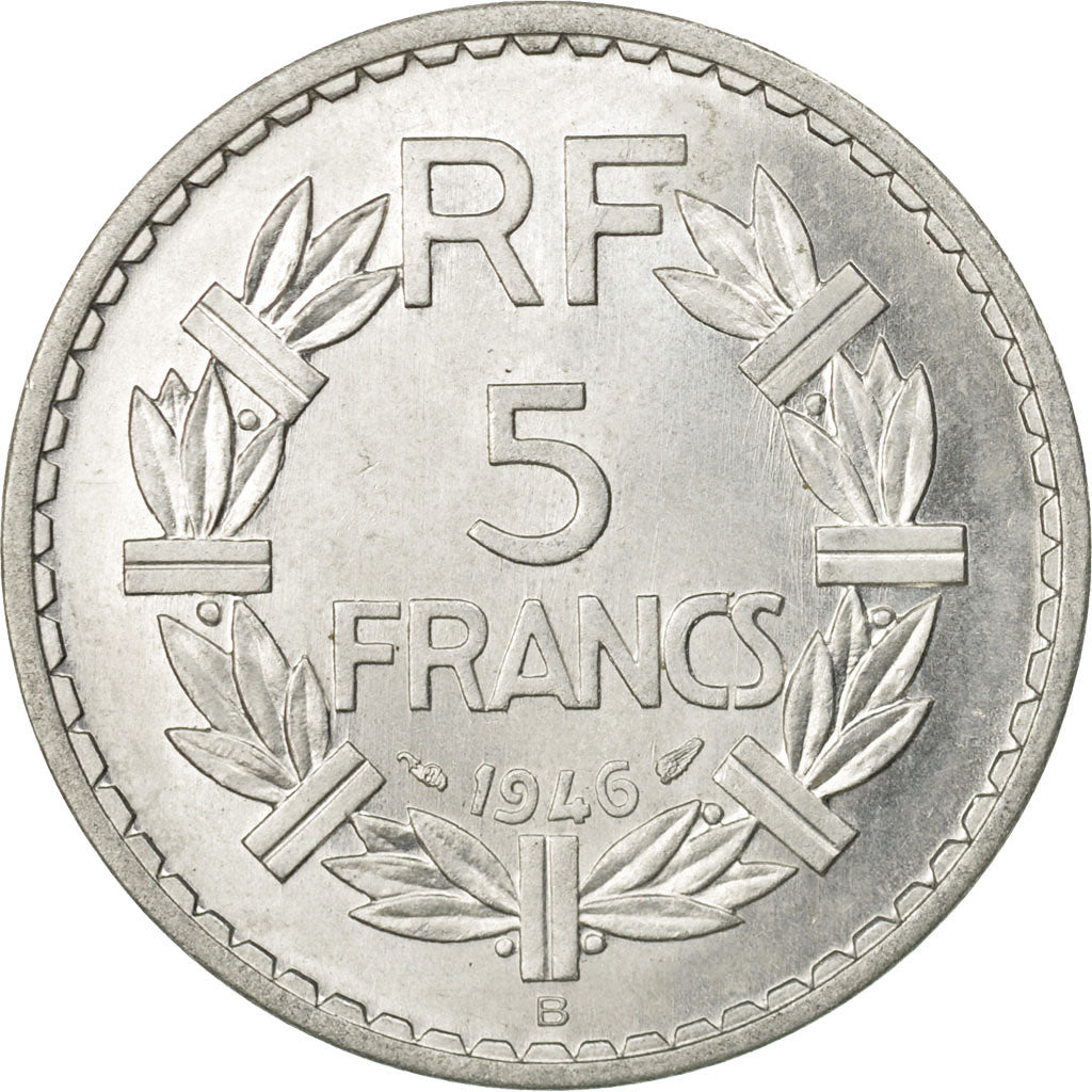 Moneta, Francia, Lavrillier, 5 Francs, 1946, Beaumont - Le Roger, SPL