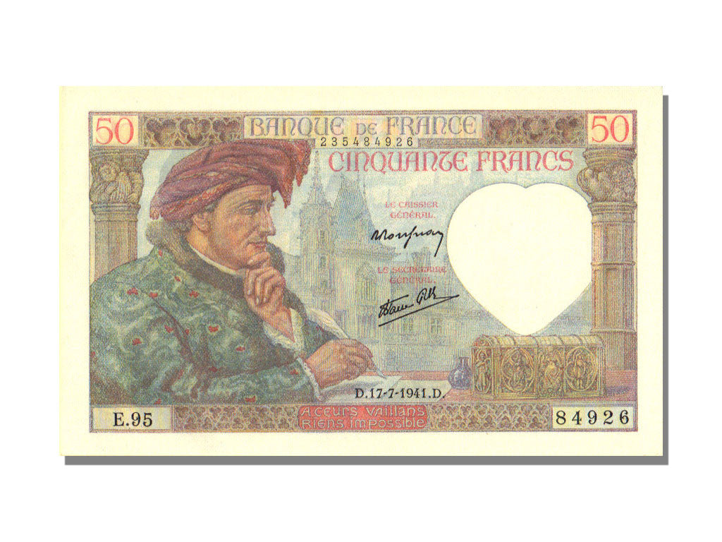 Banknot, Francja, 50 Francs, Jacques Coeur, 1941, 1941-07-17, UNC(65-70)