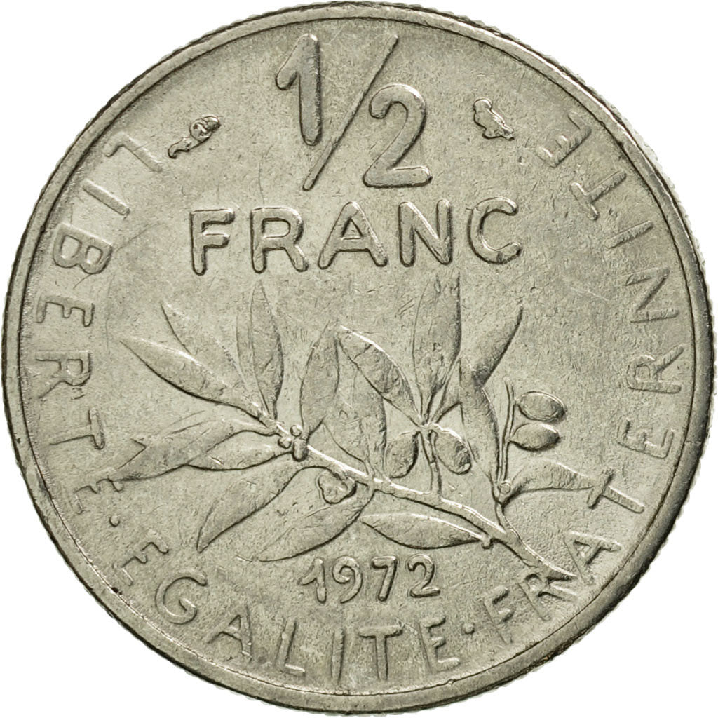 Moneta, Francia, Semeuse, 1/2 Franc, 1972, Paris, BB, Nichel, KM:931.1, Le