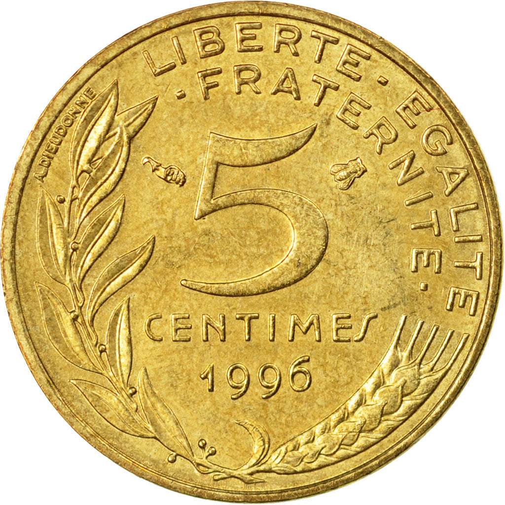 Moneta, Francja, Marianne, 5 Centimes, 1996, Paris, EF(40-45), Aluminium-Brąz