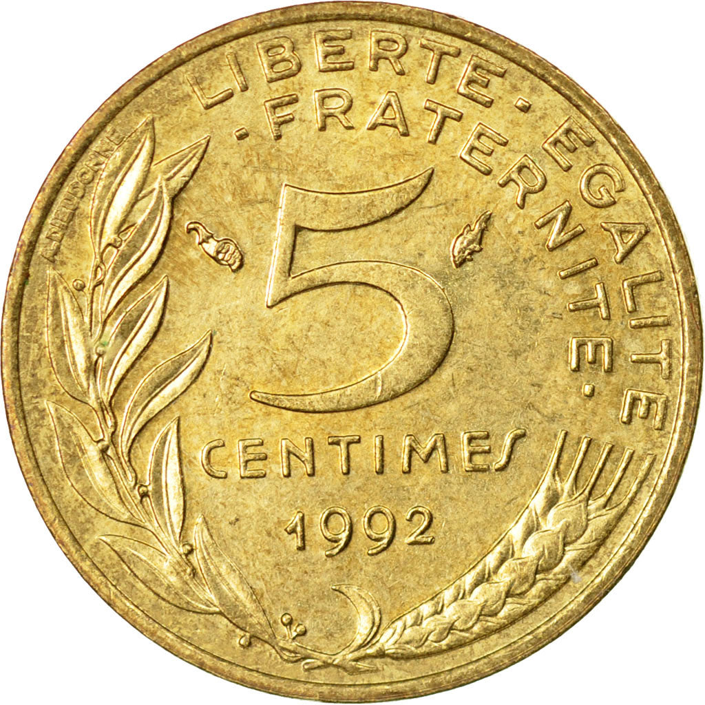 Coin, France, Marianne, 5 Centimes, 1992, Paris, EF(40-45), Aluminum-Bronze