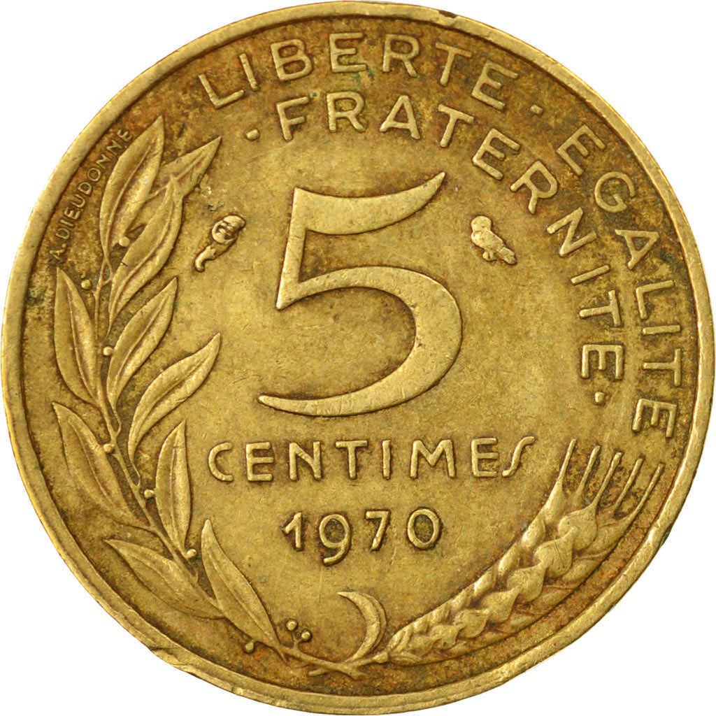 Moneda, Francia, Marianne, 5 Centimes, 1970, Paris, BC+, Aluminio - bronce