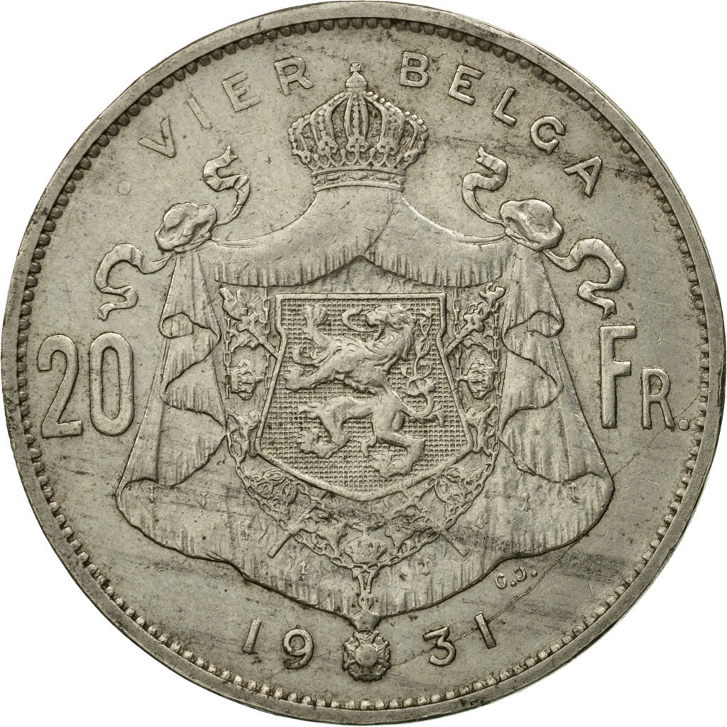 Moneta, Belgio, 20 Francs, 20 Frank, 1931, MB+, Nichel, KM:102
