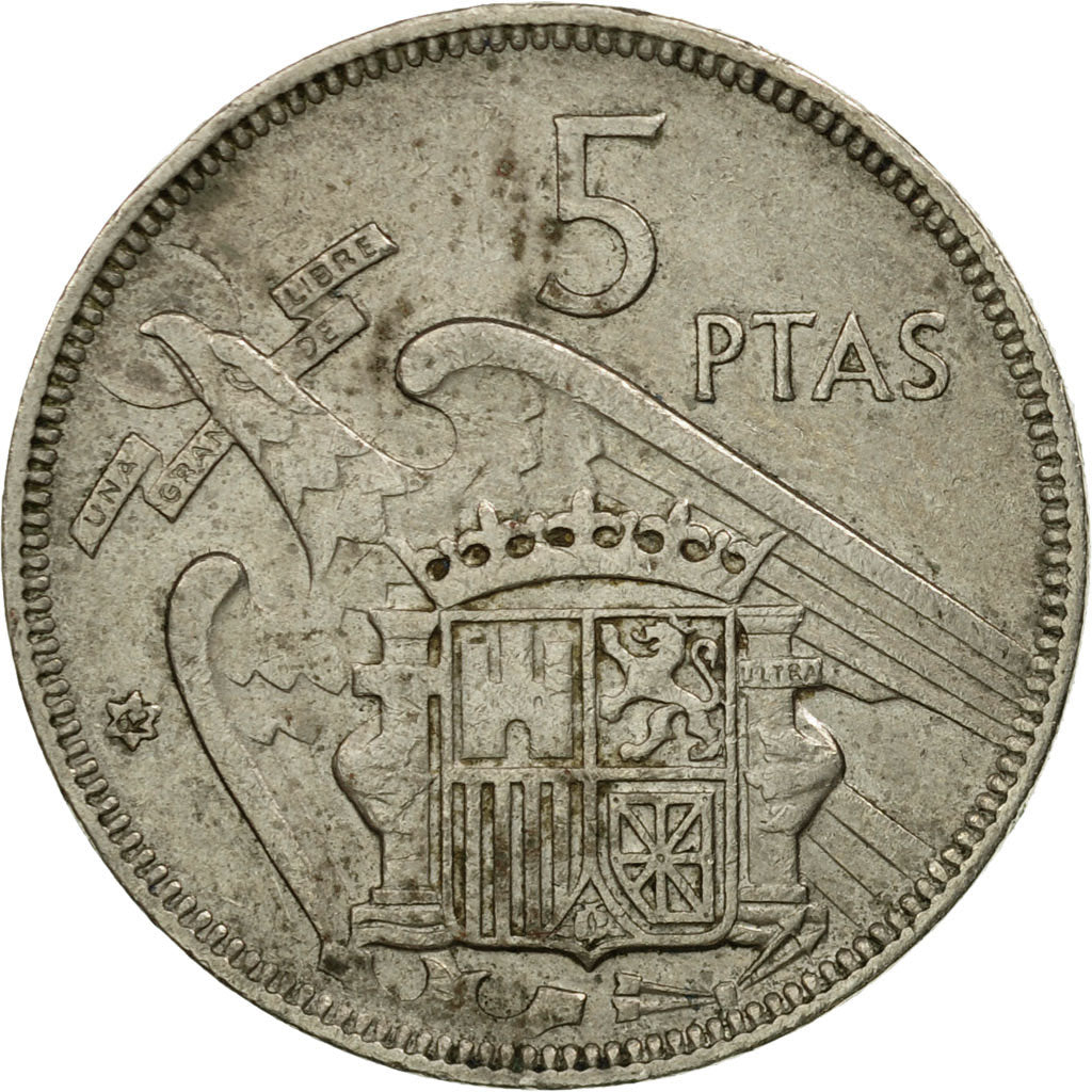 Moneda, España, Caudillo and regent, 5 Pesetas, 1962, BC+, Cobre - níquel