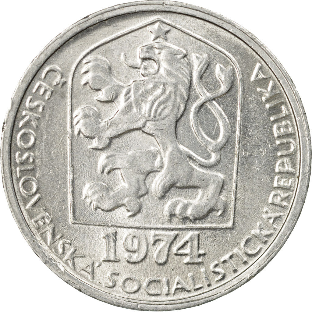 Coin, Czechoslovakia, 10 Haleru, 1974, AU(55-58), Aluminum, KM:80