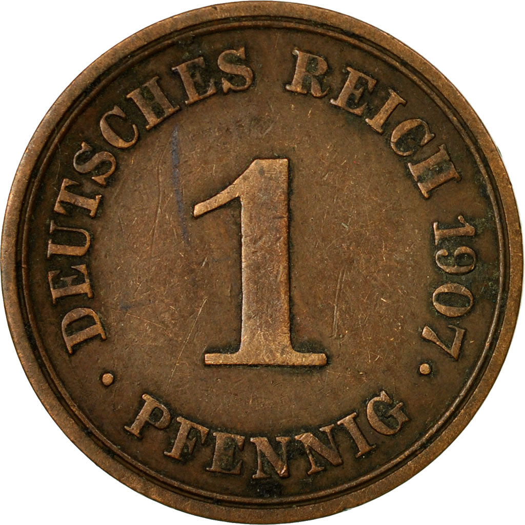 Moneda, ALEMANIA - IMPERIO, Wilhelm II, Pfennig, 1907, Muldenhütten, MBC