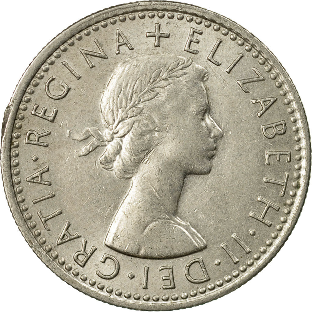 Coin, Great Britain, Elizabeth II, 6 Pence, 1960, AU(55-58), Copper-nickel