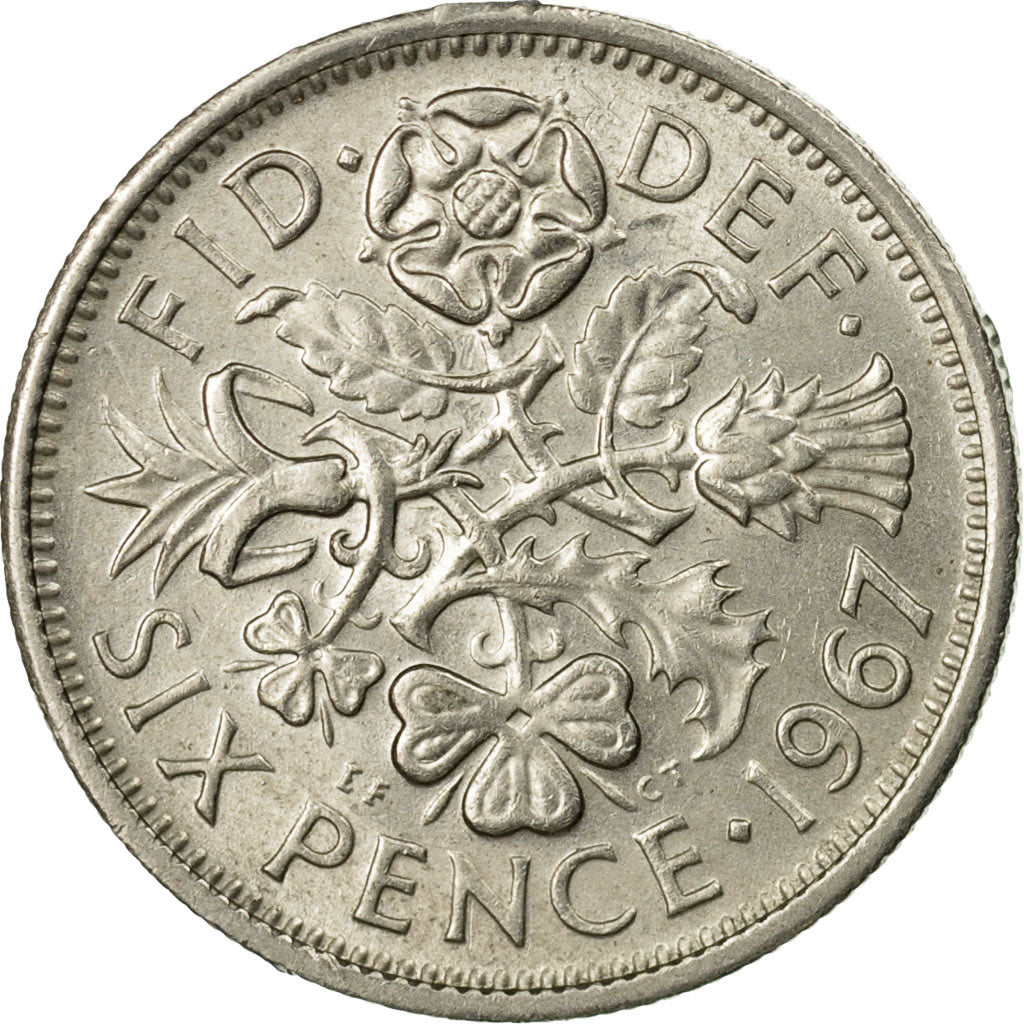 Coin, Great Britain, Elizabeth II, 6 Pence, 1960, AU(55-58), Copper-nickel