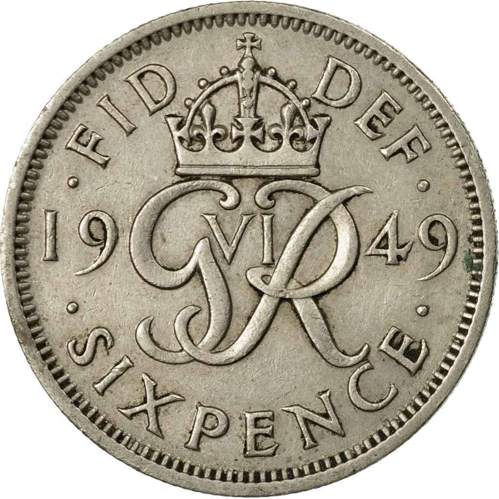 Coin, Great Britain, George VI, 6 Pence, 1949, VF(30-35), Copper-nickel, KM:875