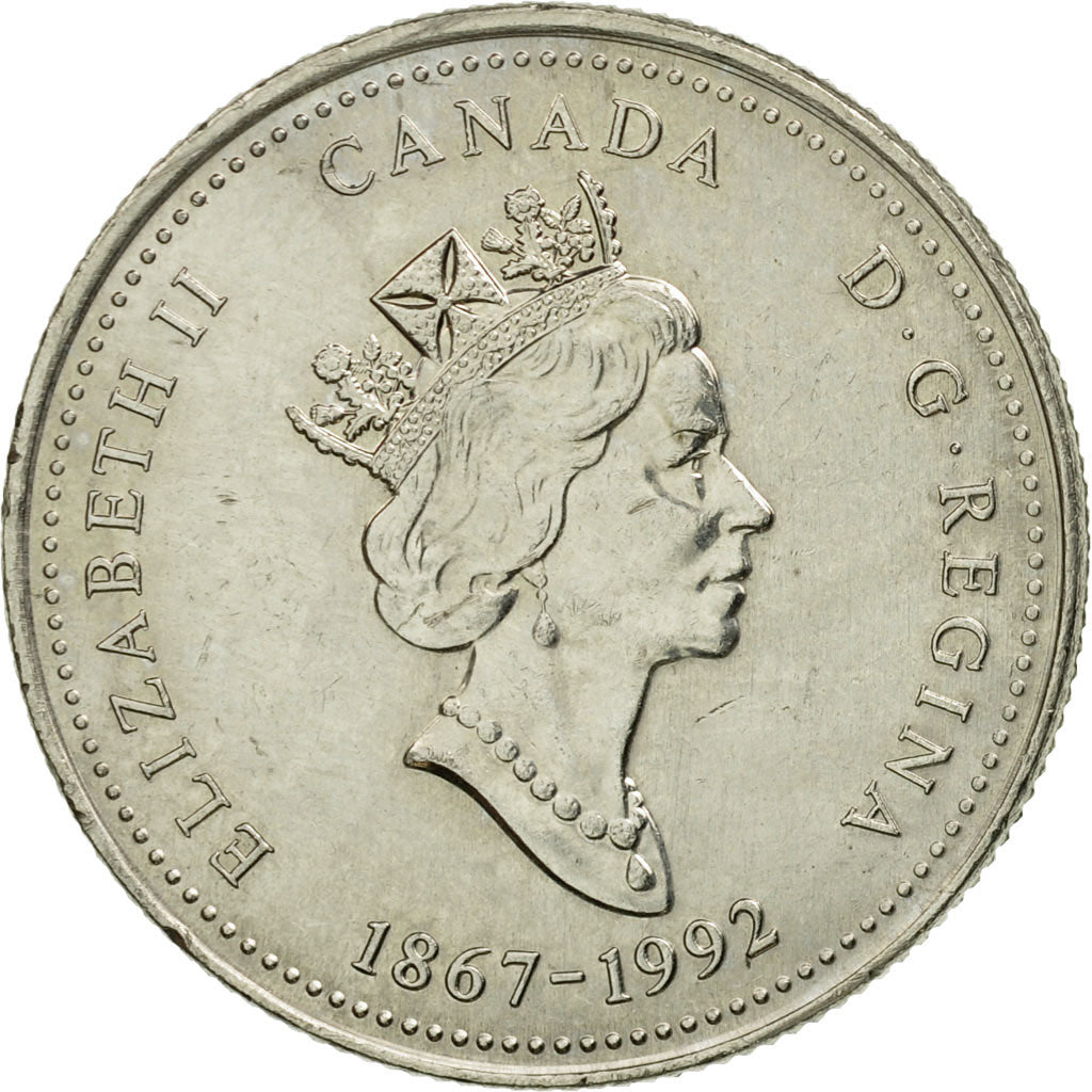 Coin, Canada, Elizabeth II, 25 Cents, 1992, Royal Canadian Mint, Ottawa