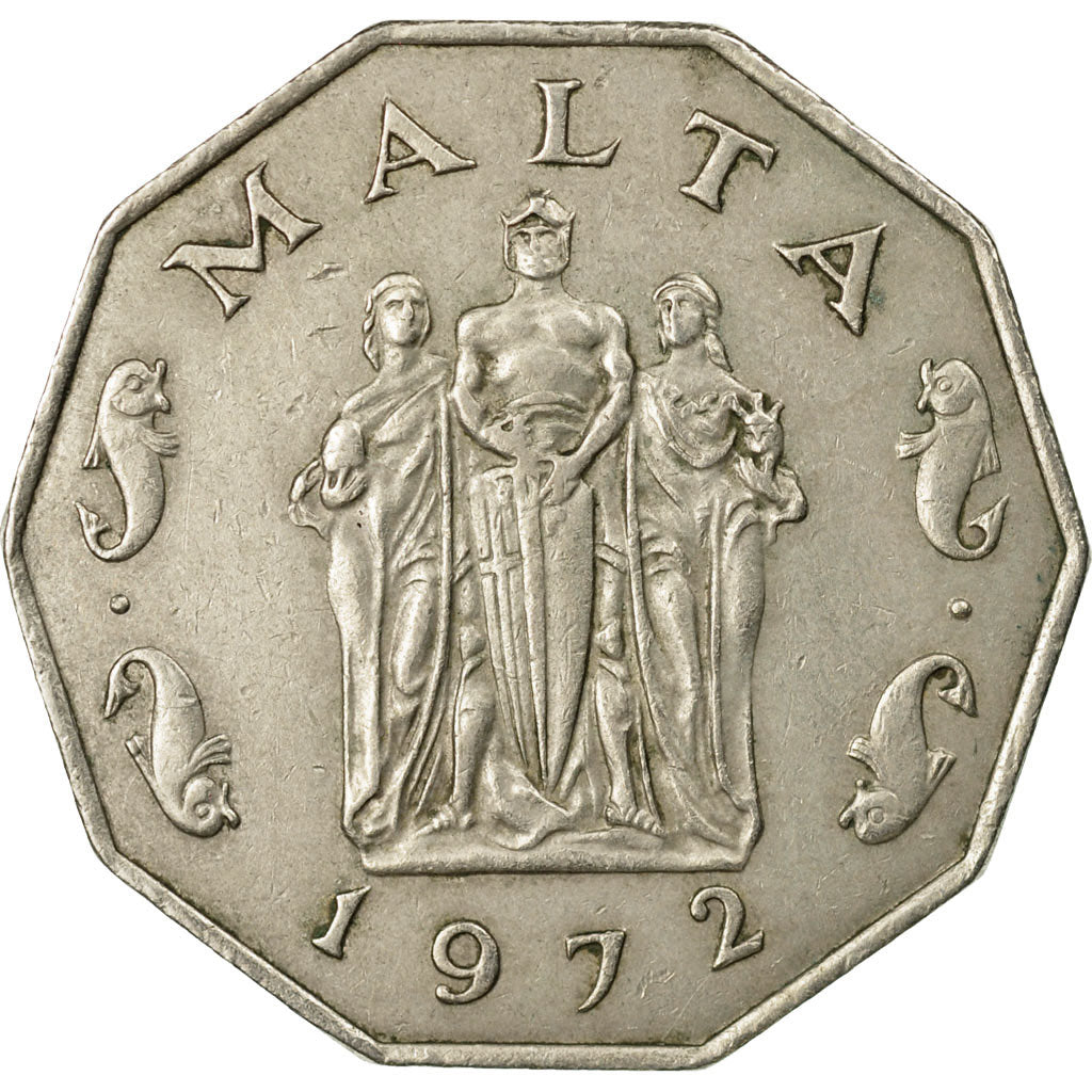 Coin, Malta, 50 Cents, 1972, British Royal Mint, EF(40-45), Copper-nickel, KM:12