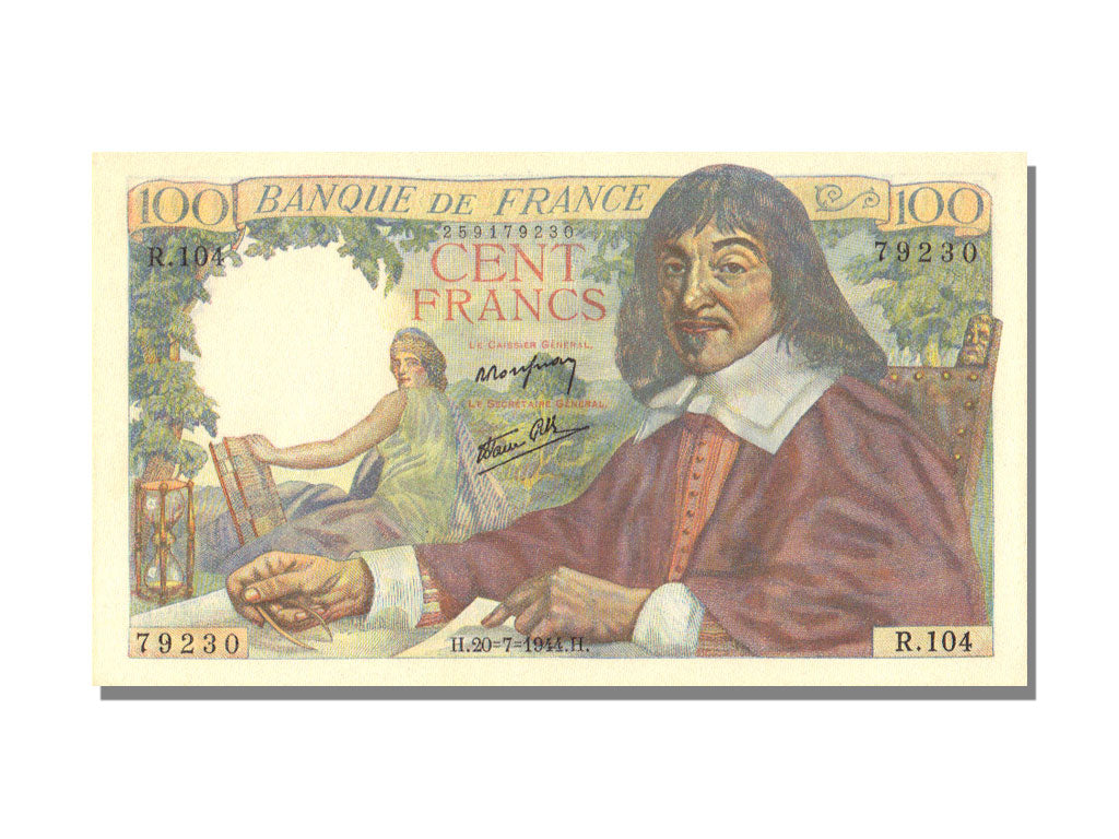 France, 100 Francs, 100 F 1942-1944 ''Descartes'', 1944, KM #101a, 1944-07-20,..