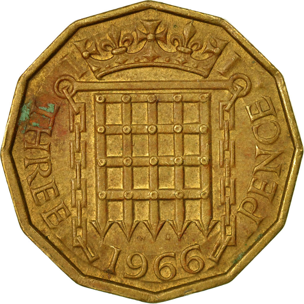 Coin, Great Britain, Elizabeth II, 3 Pence, 1966, VF(30-35), Nickel-brass