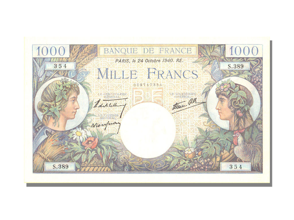 France, 1000 Francs, 1 000 F 1940-1944 ''Commerce et Industrie'', 1940, KM...