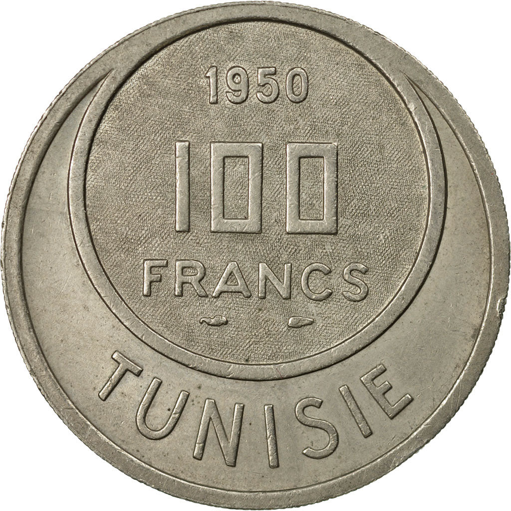 Coin, Tunisia, Muhammad al-Amin Bey, 100 Francs, 1950, Paris, EF(40-45)