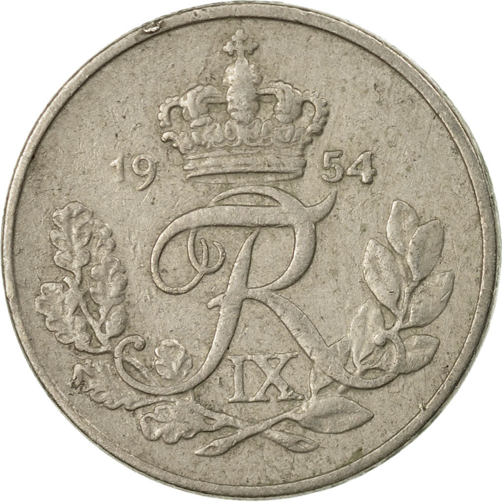 Coin, Denmark, Frederik IX, 10 Öre, 1954, Copenhagen, VF(30-35), Copper-nickel