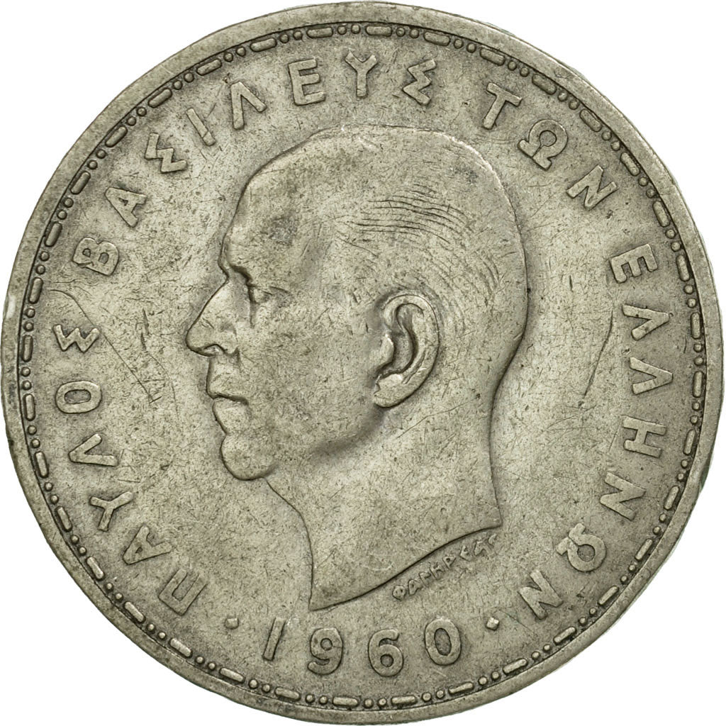 Coin, Greece, Paul I, 20 Drachmai, 1960, VF(30-35), Silver, KM:85