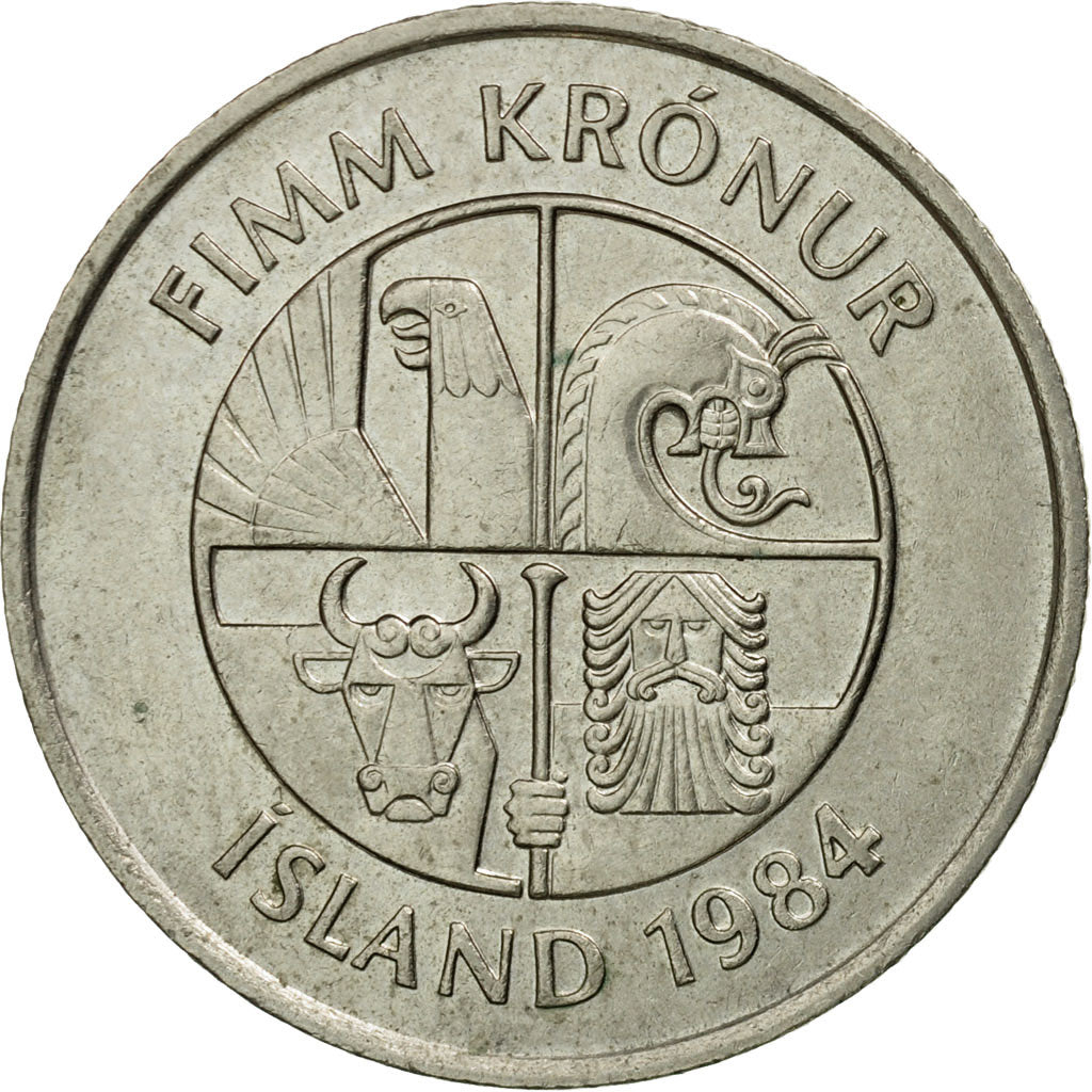 Coin, Iceland, 5 Kronur, 1984, AU(55-58), Copper-nickel, KM:28