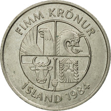 Coin, Iceland, 5 Kronur, 1984, AU(55-58), Copper-nickel, KM:28