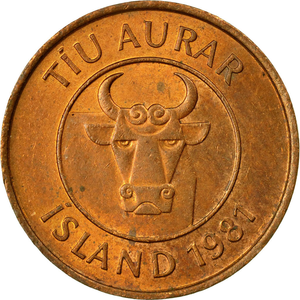 Coin, Iceland, 10 Aurar, 1981, AU(50-53), Bronze, KM:25