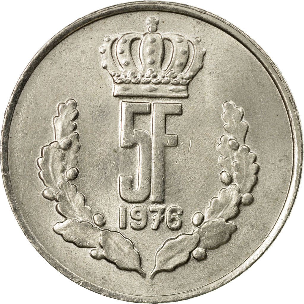 Coin, Luxembourg, Jean, 5 Francs, 1976, MS(60-62), Copper-nickel, KM:56