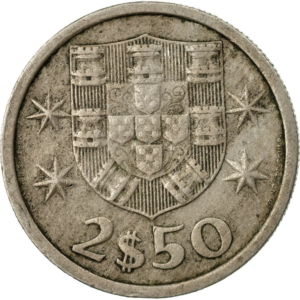 Coin, Portugal, 2-1/2 Escudos, 1975, VF(20-25), Copper-nickel, KM:590