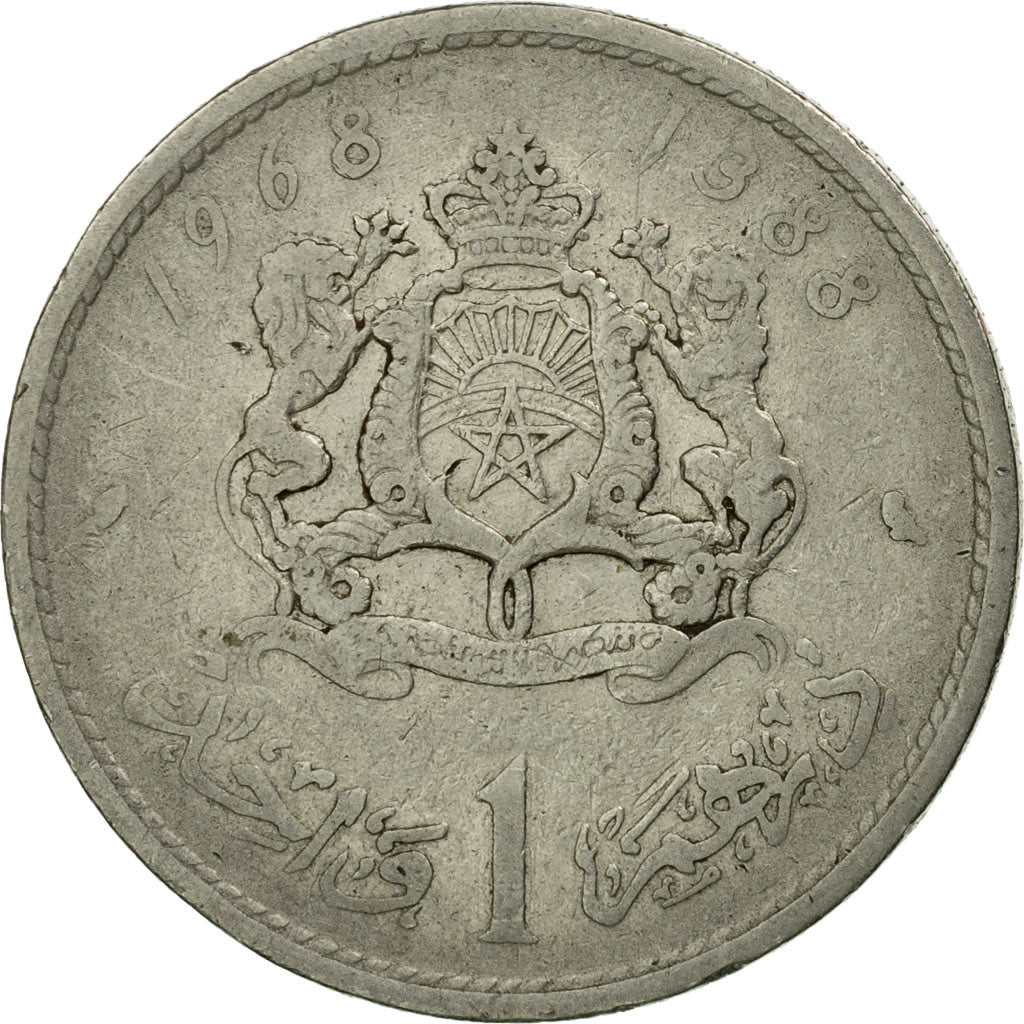 Coin, Morocco, al-Hassan II, Dirham, 1968, Paris, VF(20-25), Nickel, KM:56