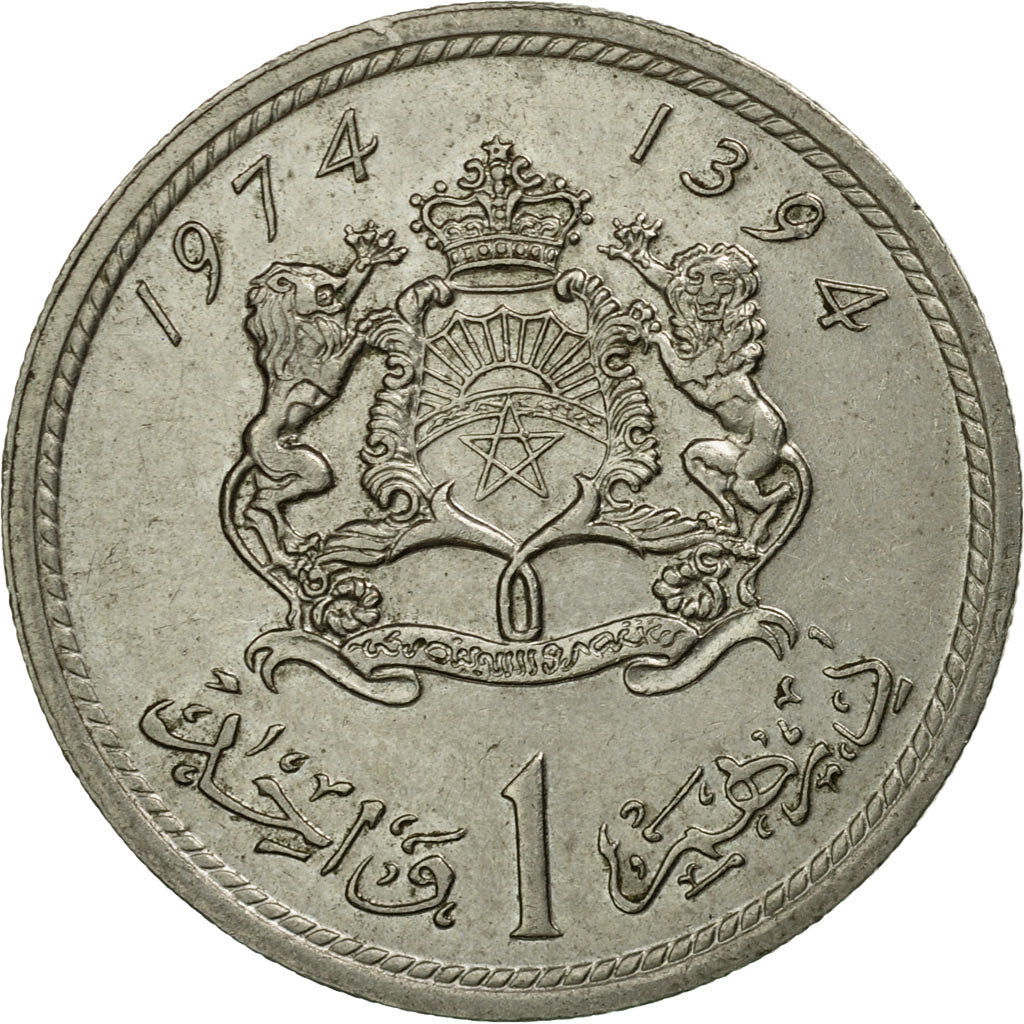 Coin, Morocco, al-Hassan II, Dirham, 1974, Paris, EF(40-45), Copper-nickel