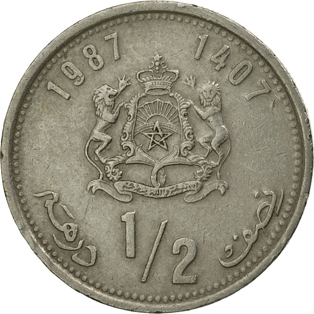 Coin, Morocco, al-Hassan II, 1/2 Dirham, 1987/AH1407, Paris, EF(40-45)