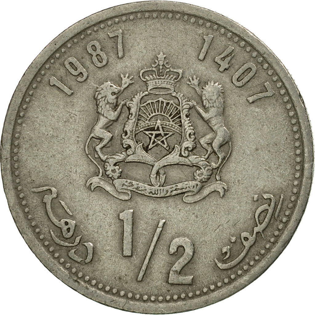 Coin, Morocco, al-Hassan II, 1/2 Dirham, 1987/AH1407, Paris, VF(30-35)