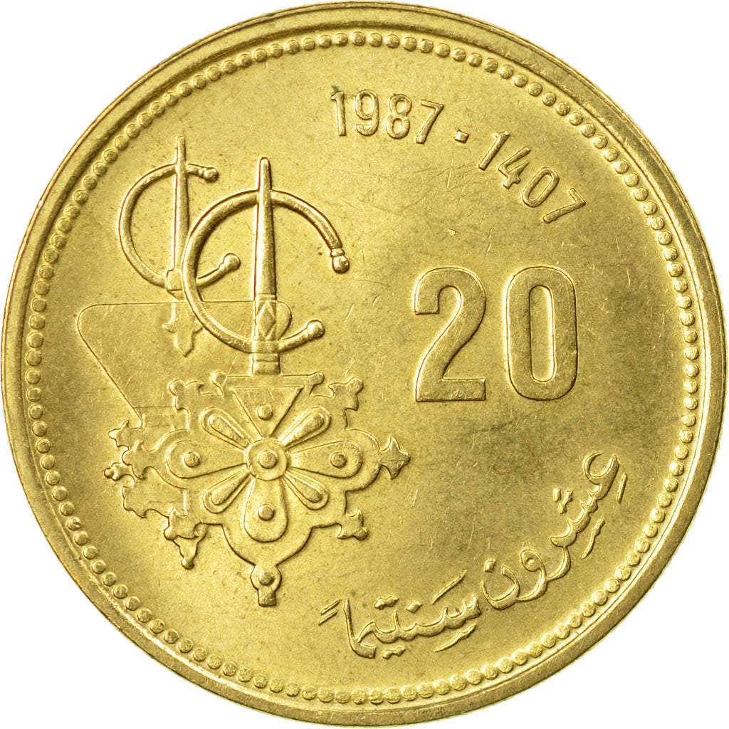 Monnaie, Maroc, al-Hassan II, 20 Santimat, 1987/AH1407, Paris, SUP