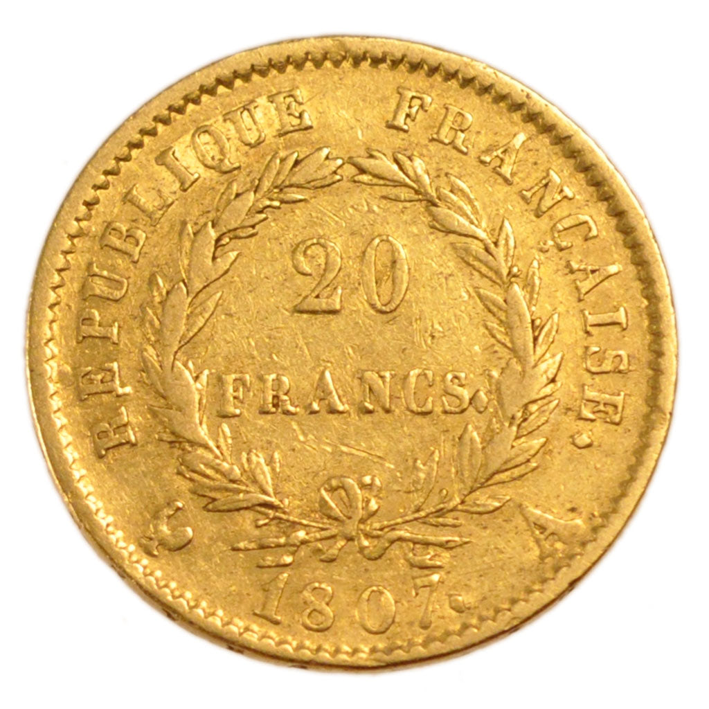 FRANCE, Napoléon I, 20 Francs, 1807, Paris, VF(30-35), Gold, Gadoury #1023a, 6..