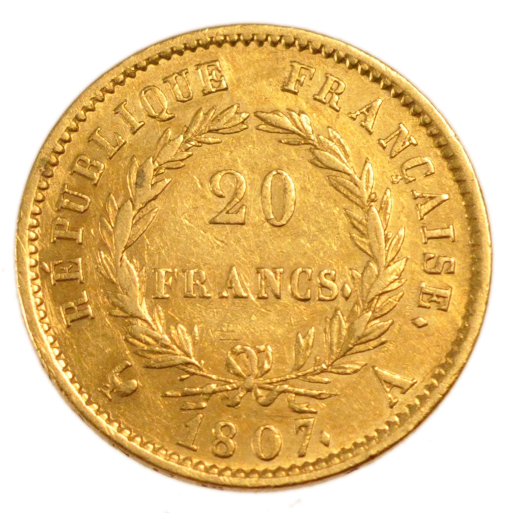 Francia, Napoléon I, 20 Francs, 1807, Paris, MB+, Oro, Gadoury:1023a